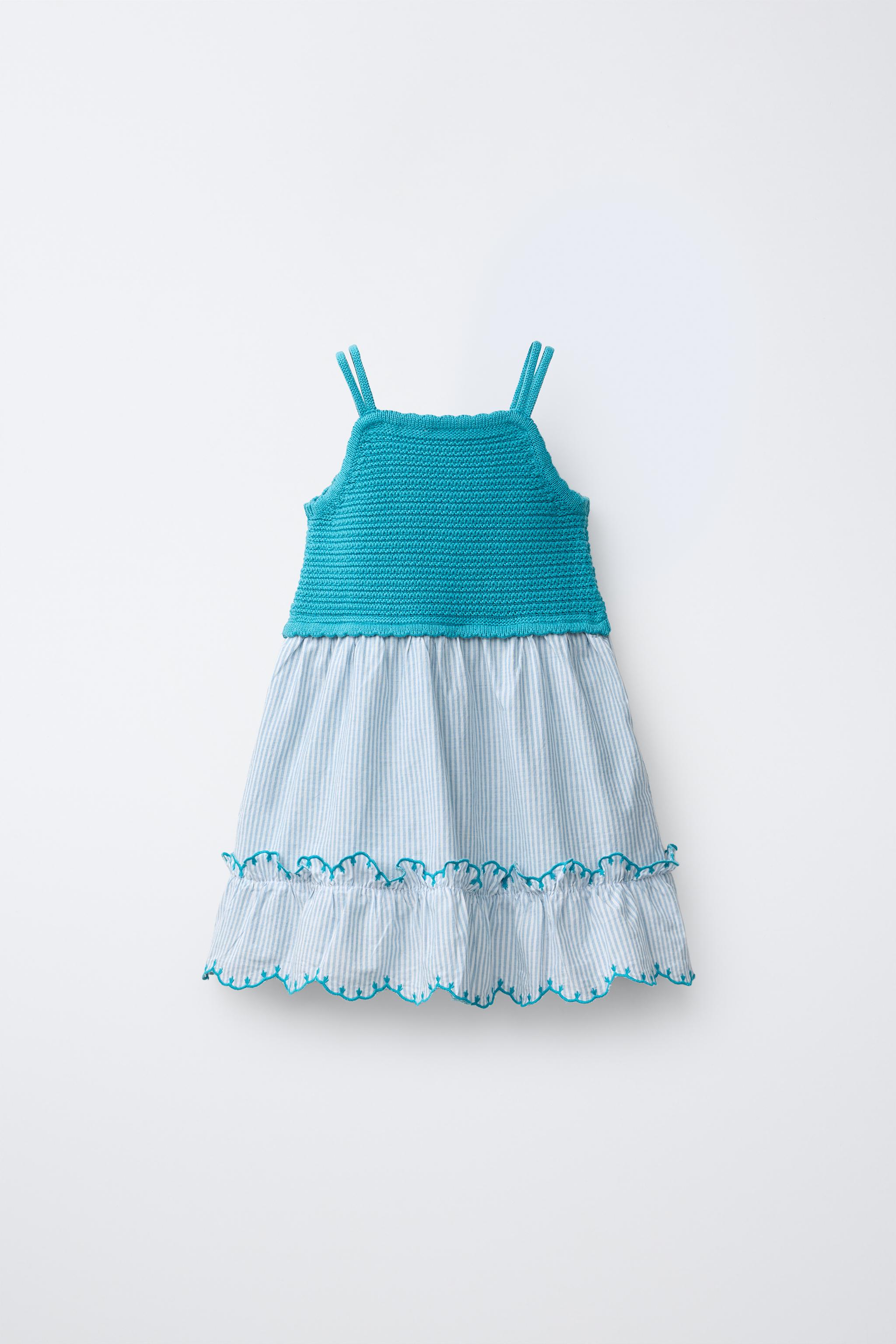 COMBINATION STRIPED CROSS STITCH KNIT DRESS — Blue / Green