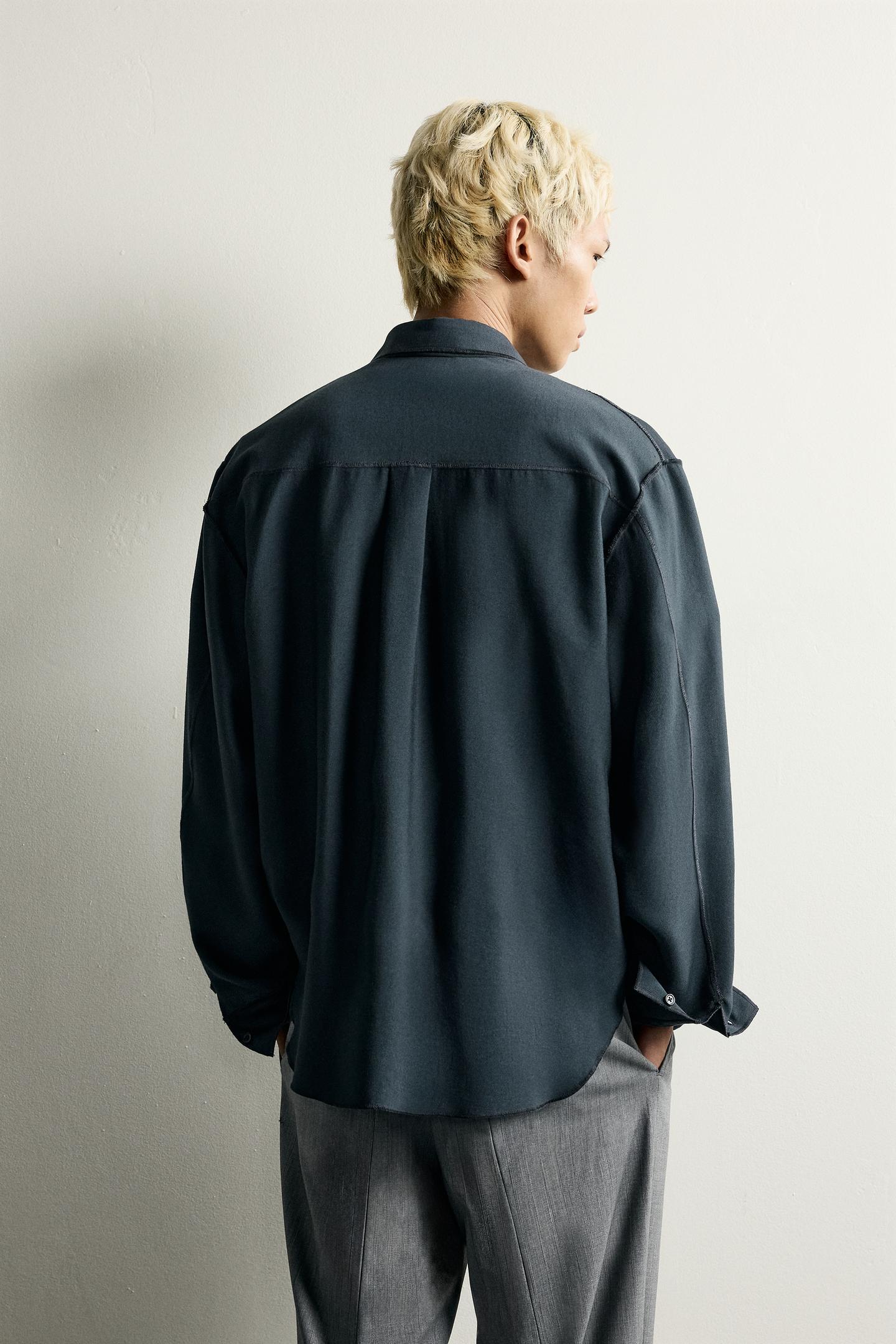 Мужская рубашка Zara Relaxed-Fit Fluid, цвет: Чёрный — фото 3