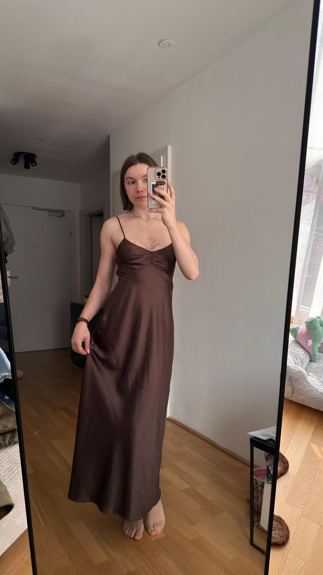 GATHERED SATIN MIDI DRESS - Image 5