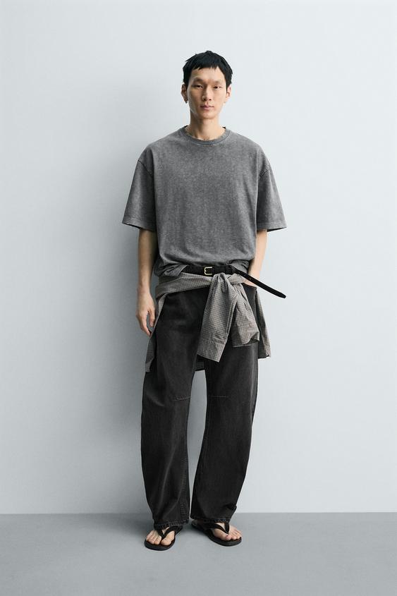 RELAXED FIT SLUB KNIT T-SHIRT WITH WASHED EFFECT - Dark anthracite de Zara - Imagen 0