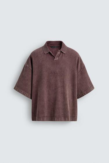 Zara WASHED TEXTURED POLO - Eggplant