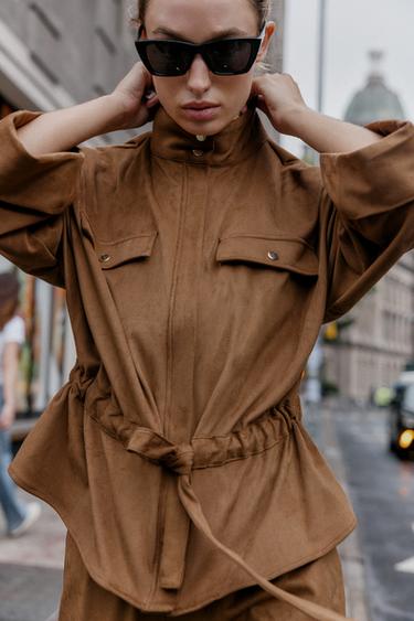 CHEMISE SAFARI EFFET DAIM - Marron clair de Zara - Image 2