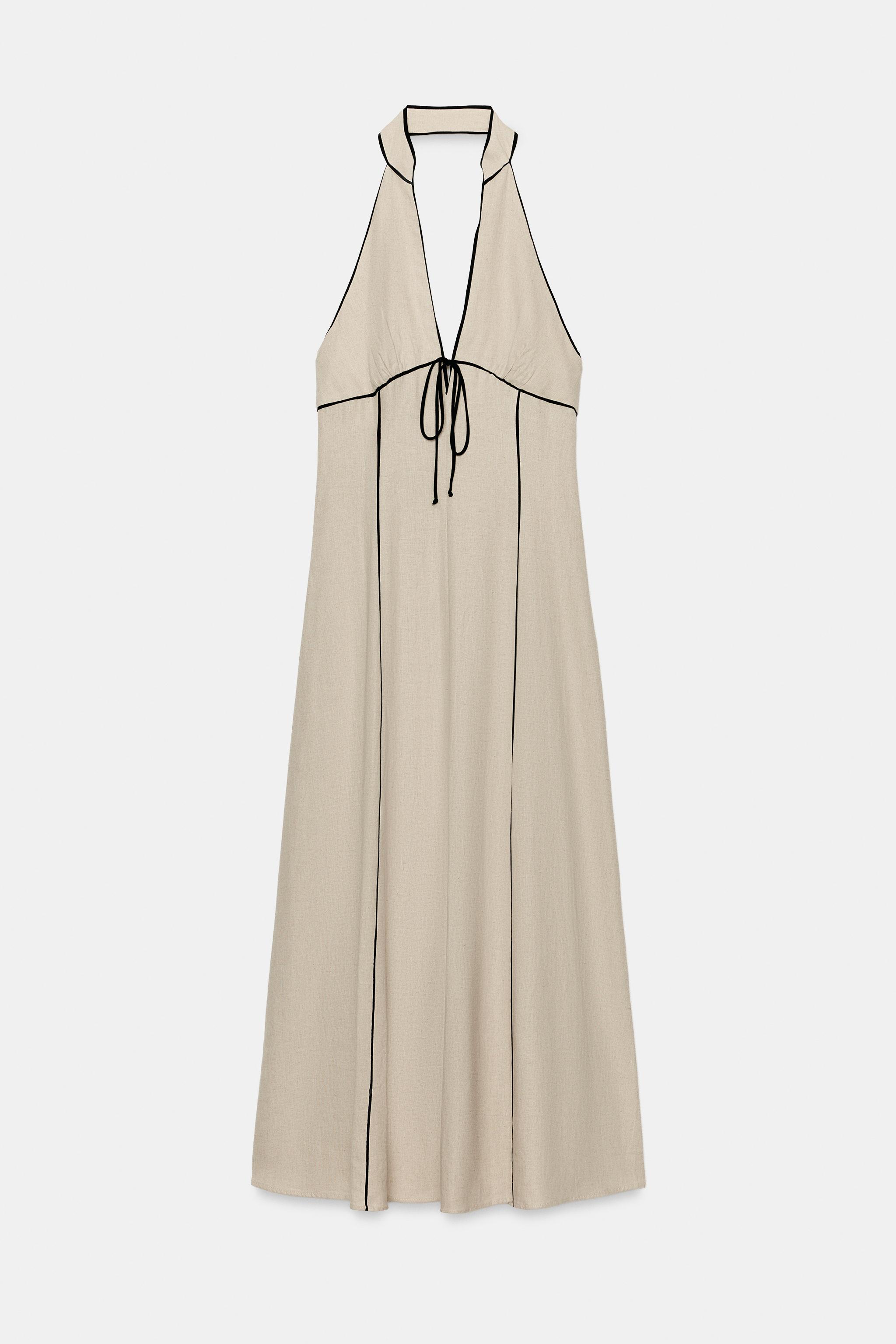 LINEN CONTRAST TRIM DRESS