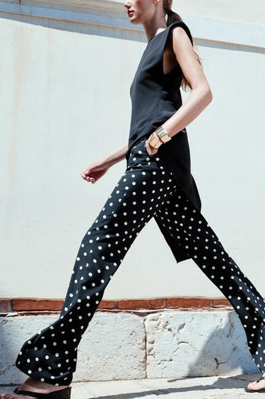 PANTALLONA FLARE ME PIKA - E zezë/ natyrale nga Zara - Imazh 0