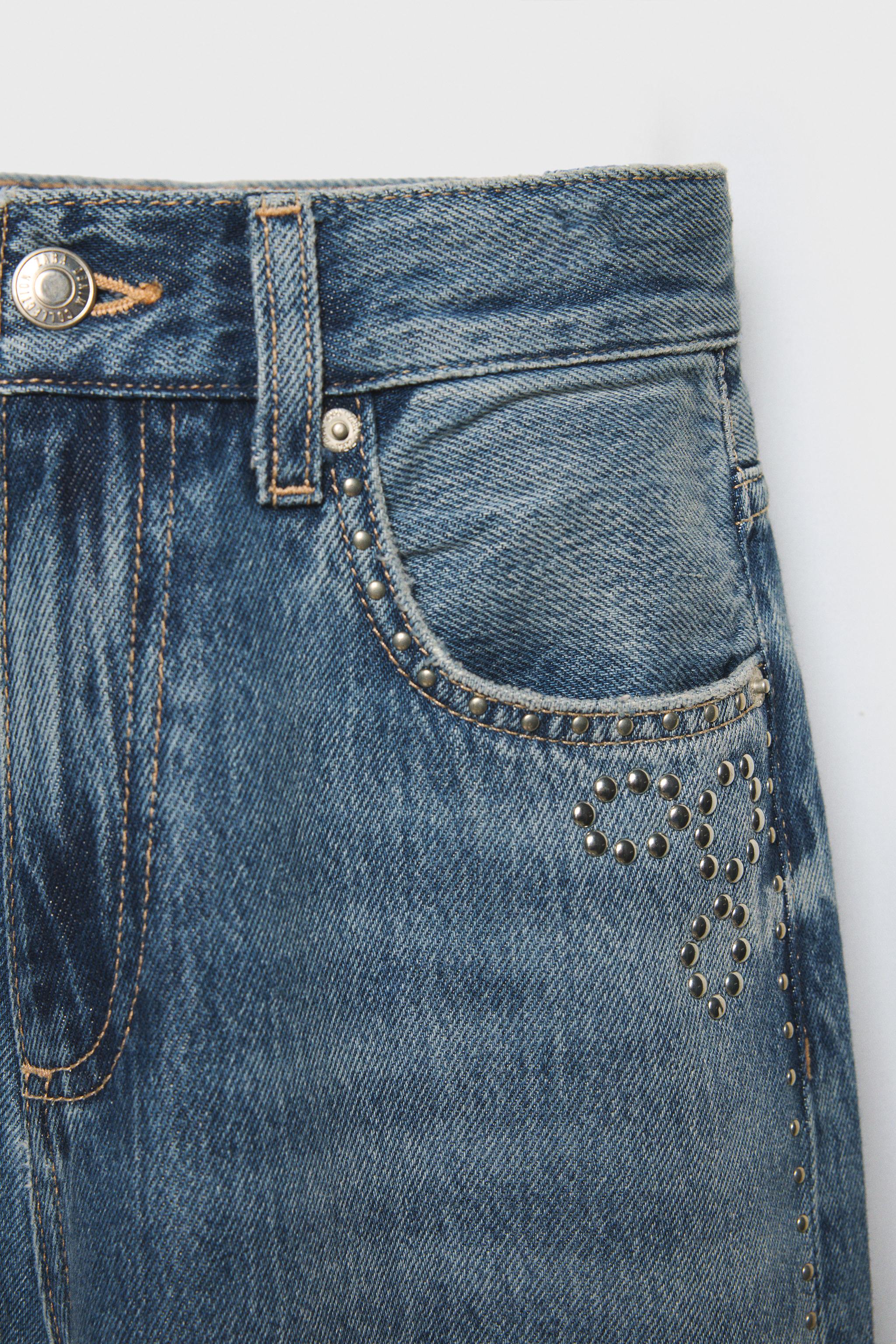 Z3D WIDE LEG STUD JEANS - Blue | ZARA United States