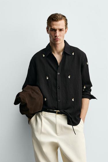 CAMISA FLUIDA BORDADOS - Negro de Zara