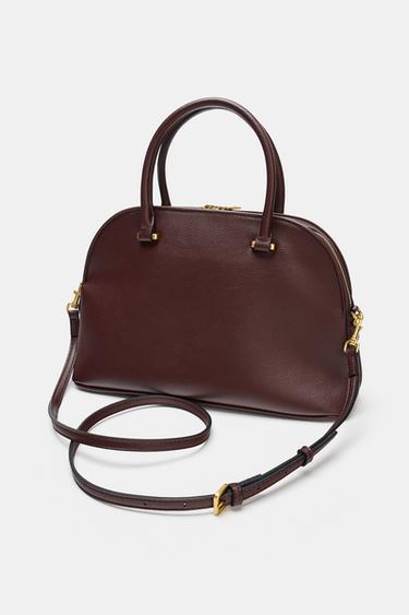 Zara DOUBLE HANDLE CITY BAG - Burgundy Red