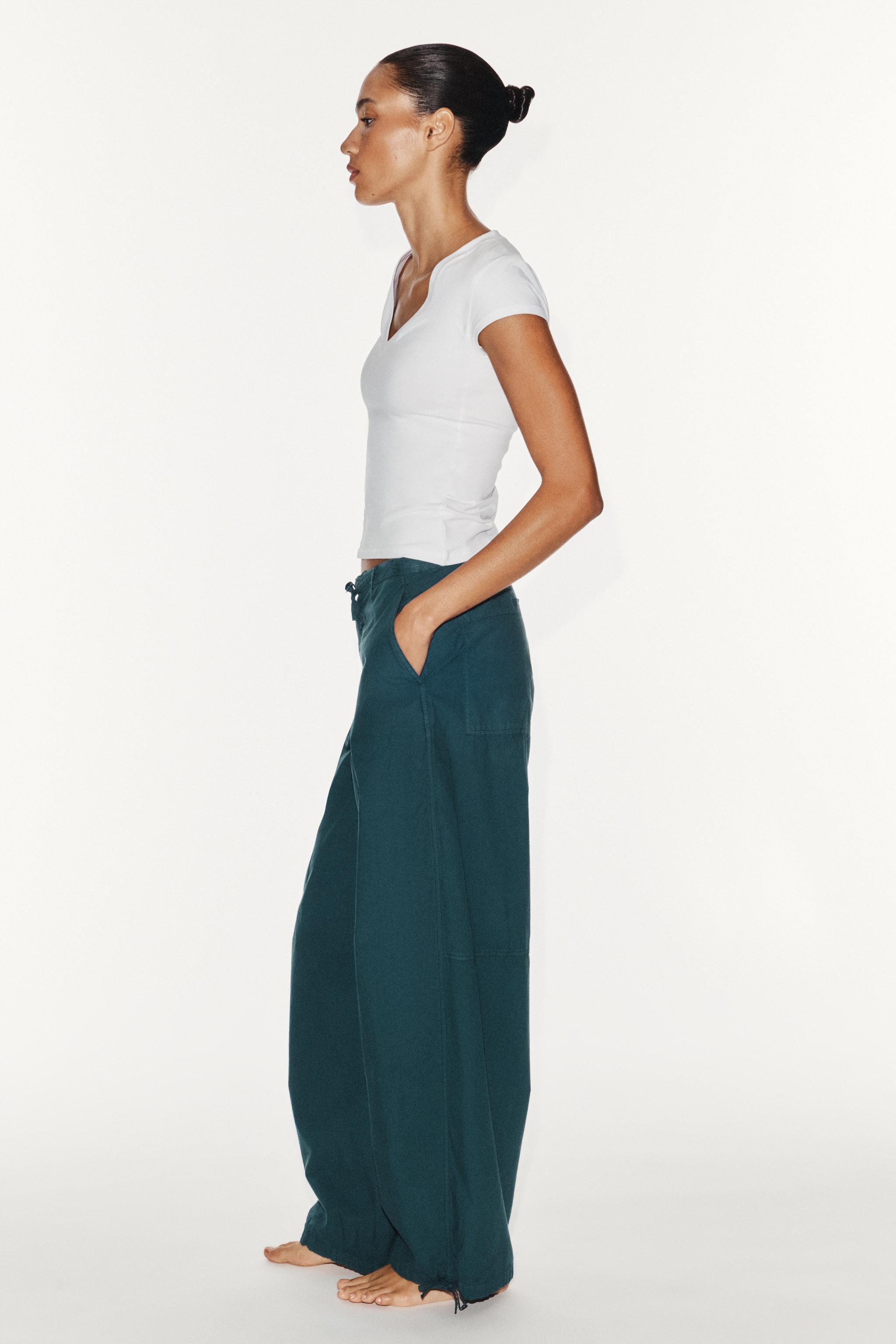 Женские брюки Zara DRAWSTRING WIDE-LEG PANTS — фото 4