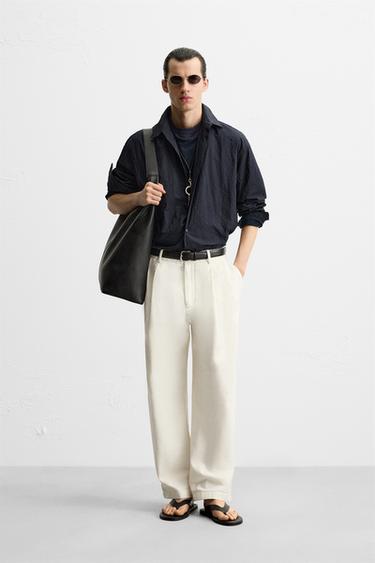 CRINKLED-EFFECT COTTON SHIRT - Navy blue by Zara - Image 0
