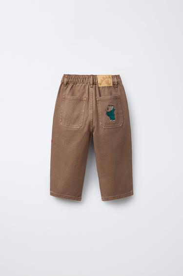BABAR ™ EMBROIDERED TWILL BAGGY TROUSERS - Light brown by Zara - Image 1