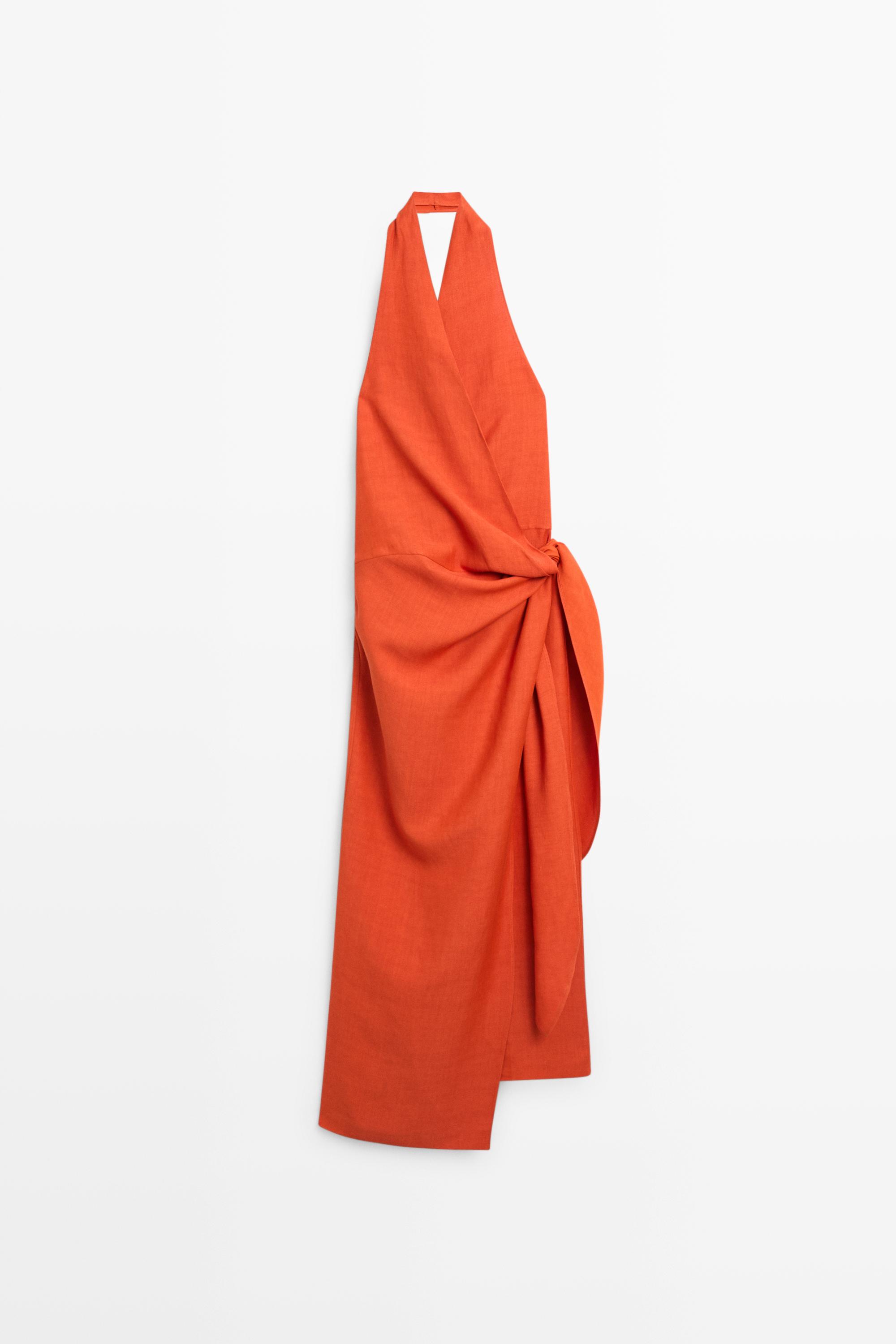 Draped midi dress with bow detail — Russet