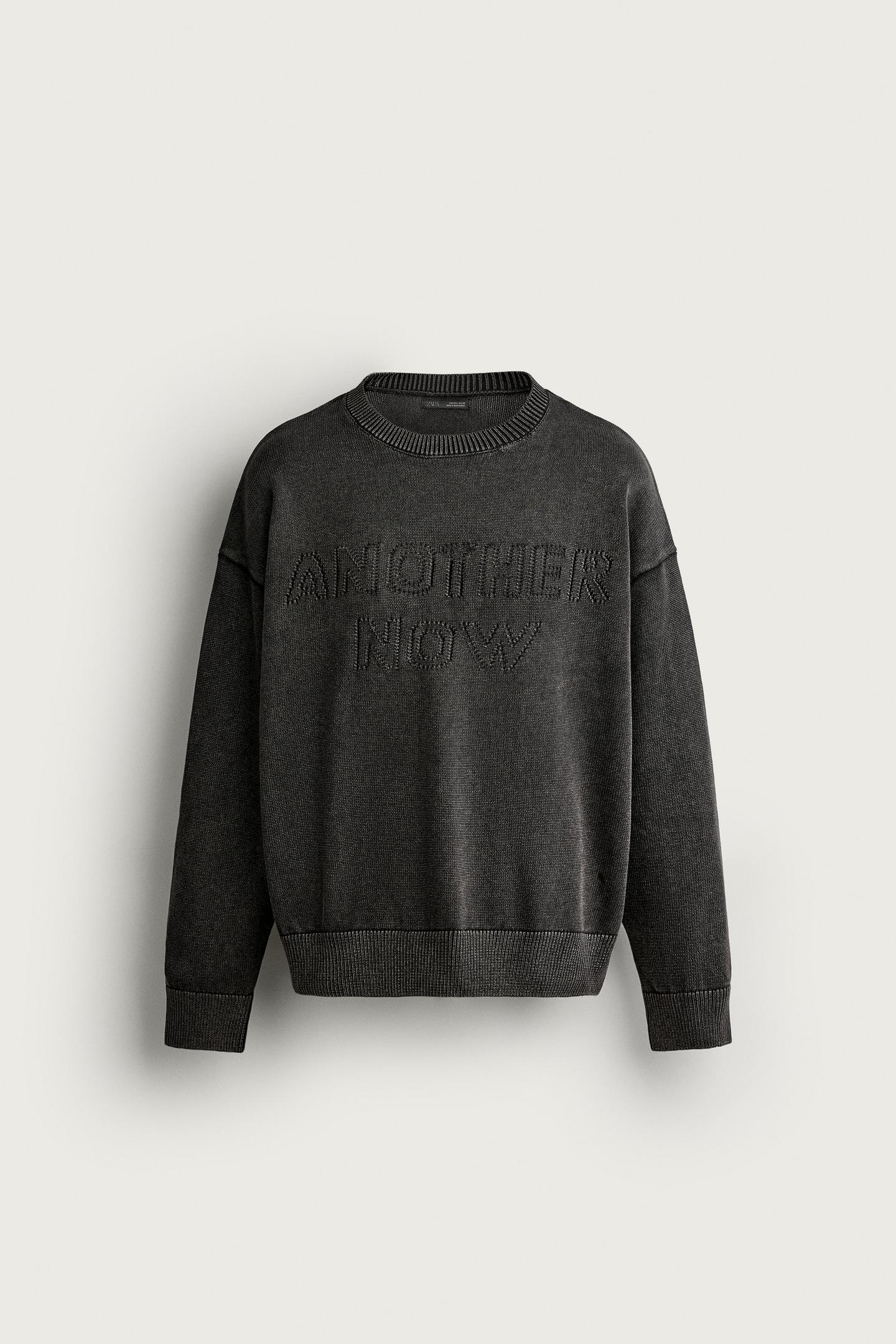 Мужской свитер Zara Relaxed Fit Intarsia, цвет: Выцветший чёрный — фото 9