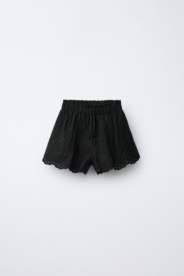 SWISS EMBROIDERY BERMUDA SHORTS - Black by Zara
