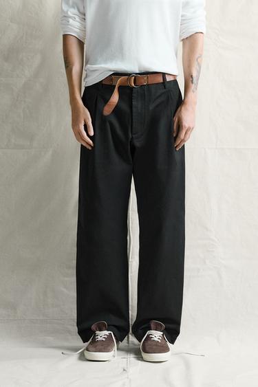 RELAXED FIT PLEATED CHINO TROUSERS - Black by Zara
