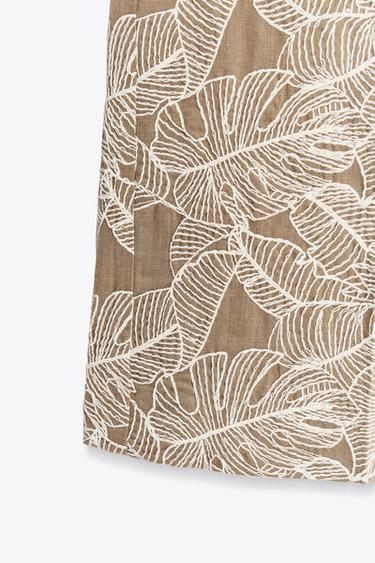 PANTALON JUPE-CULOTTE BRODÉ - Beige / Marron clair de Zara - Image 7