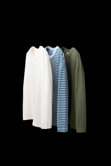 PACK DREI UNIFARBENEN UND GESTREIFTEN T-SHIRTS - Blau von Zara - Bild 0