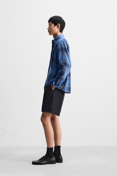 CHEMISE À CARREAUX AVEC POCHE - Bleu de Zara - Image 3