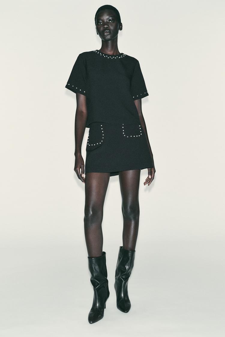 PEARL MINI SKIRT Black ZARA United States - Main Image