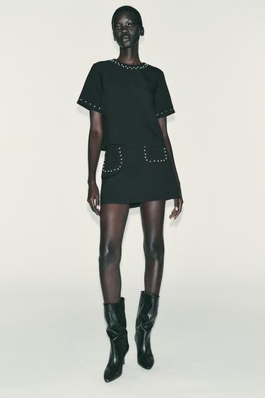Zara PEARL MINI SKIRT - Black - Image 0