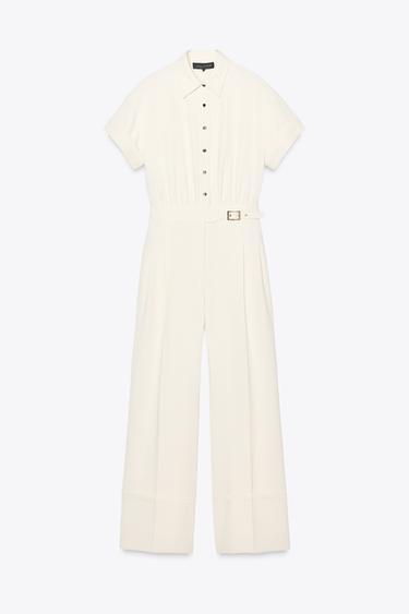 CREPE BUCKLE WAIST JUMPSUIT - Ecru by Zara - Image 7