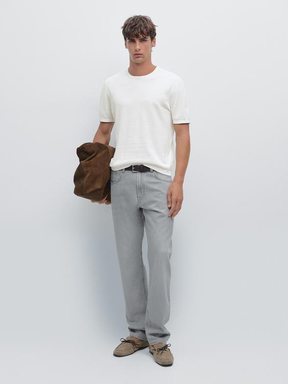 Short sleeve knit T-shirt with colour detail