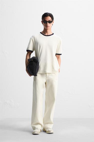 BASIC CONTRAST RIB T-SHIRT - Oyster-white by Zara