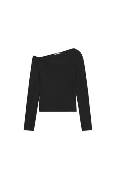 Zara ASYMMETRIC POLYAMIDE T-SHIRT - Black
