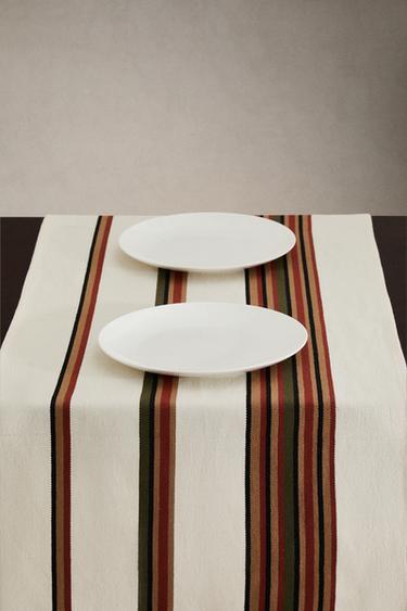 TABLE RUNNER WITH COLOURED STRIPES - Green by Zara - Image 1