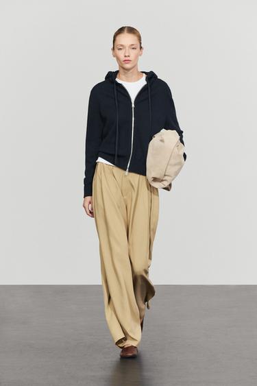 Cardigan en maille à capuche en coton - Bleu marine de Zara - Image 0