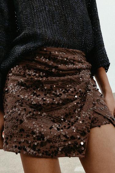 SEQUIN MINI SKORT WITH KNOT - Brown by Zara