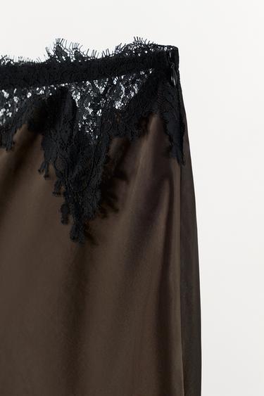 SATIN SKIRT WITH LACE TRIM - GREEN by Zara - Image 4