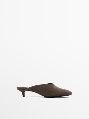 Zara Split suede heeled shoes - Taupe Gray