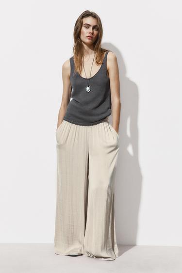 LINEN BLEND KNIT TOP - Grey by Zara