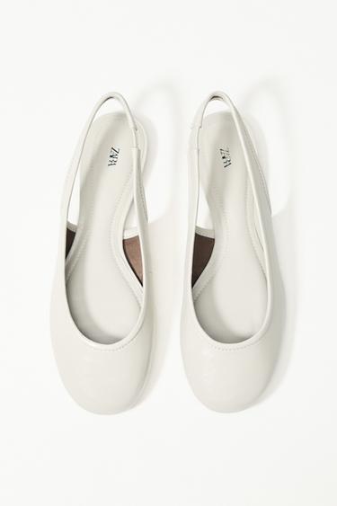 Zara LEATHER SLINGBACK BALLET FLATS - White