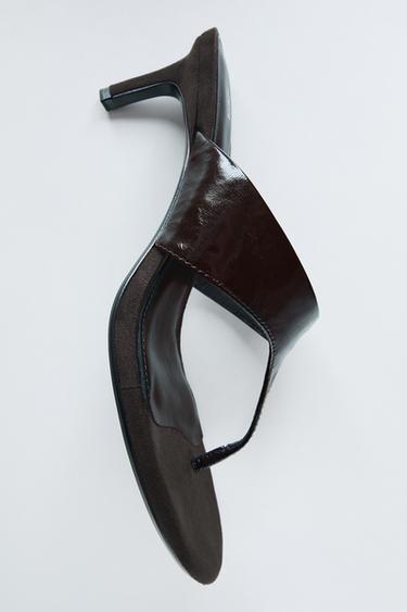 Zara LEATHER STRAPPY SANDALS - Brown
