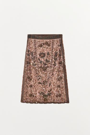 JUPE MI-LONGUE BRODERIES FANTAISIE ÉDITION LIMITÉE - Tuile de Zara - Image 1