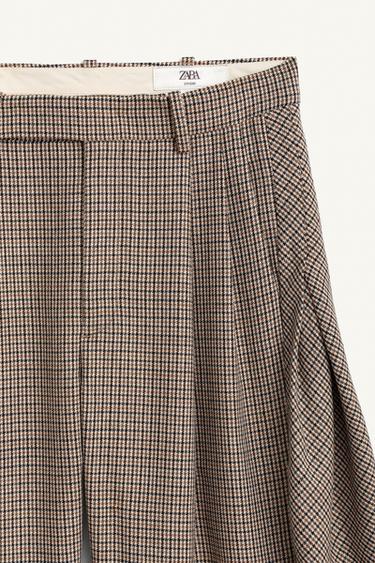 PANTALON BALLON À CARREAUX AVEC LAINE ÉDITION LIMITÉE - Écru / Noir de Zara - Image 7
