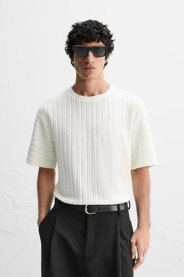 STRIPED JACQUARD T-SHIRT - Ecru by Zara