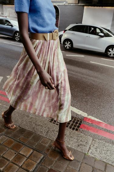 PRINTED MIDI SKIRT WITH BELT - Multicoloured by Zara - Image 2