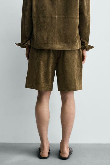RELAXED FIT SUEDE BERMUDA SHORTS - Khaki by Zara - Image 2