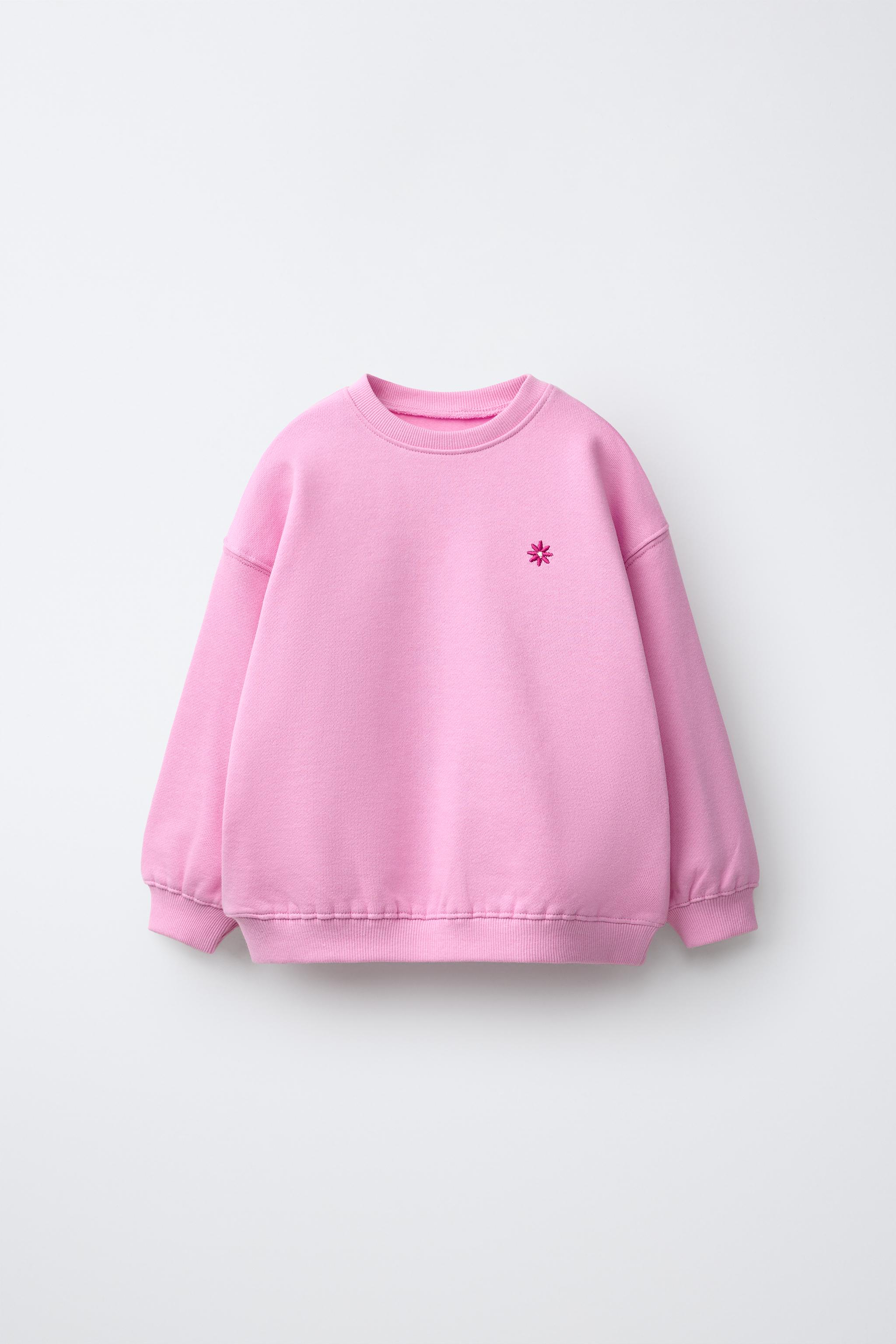 DAISY EMBROIDERED FLEECE SWEATSHIRT — Chalk pink