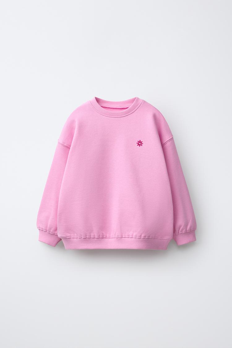 DAISY EMBROIDERED FLEECE SWEATSHIRT — Chalk pink