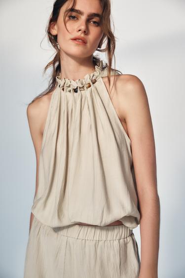 TOP HALTER ABALORIOS - Crudo de Zara