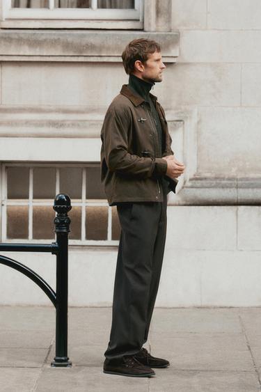 Zara Jacket with leather collar detail - Dark khaki