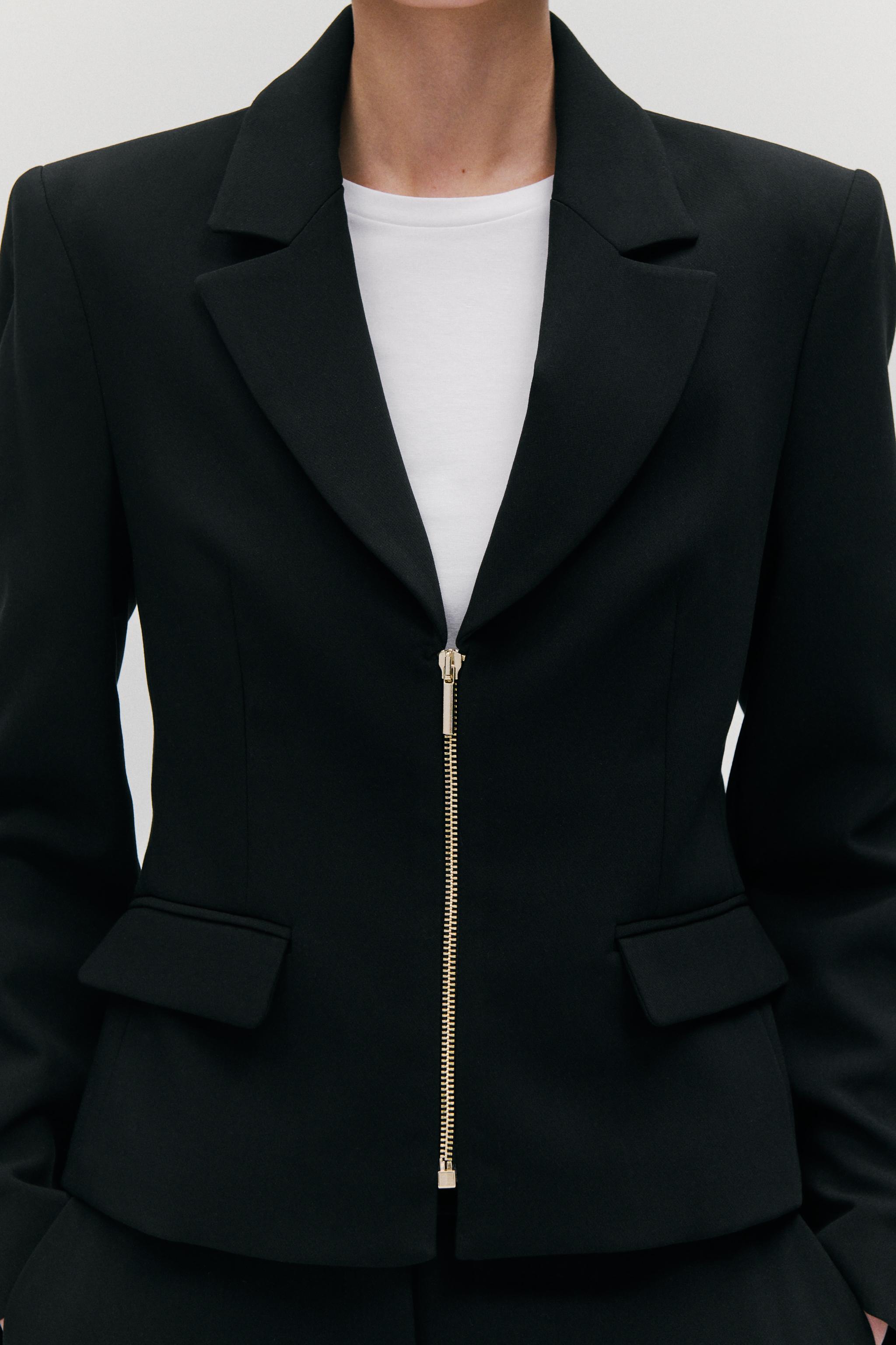 ZARA ジッパー付きショルダーパッド入りブレザー 2517/791 ZIP-UP BLAZER WITH SHOULDER PADS - Black | ZARA United States