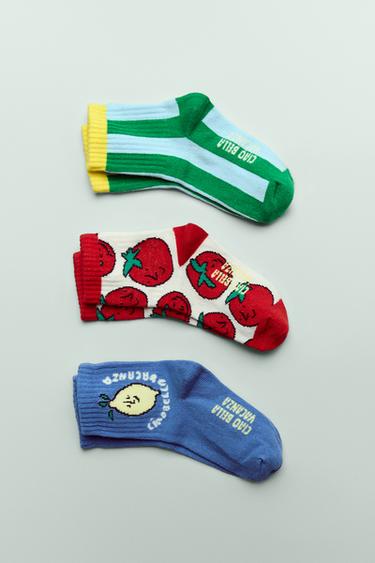 3-PACK OF TOMATO AND STRIPE PRINT SOCKS - Blue by Zara