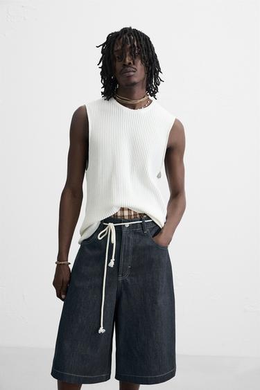 Zara OVERSIZED FIT DENIM BERMUDA SHORTS - Blue
