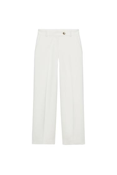 Zara MID-RISE STRAIGHT LEG PANTS - Ecru