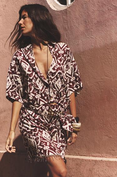 CAMISA CORTA ESTAMPADA - Terracota de Zara