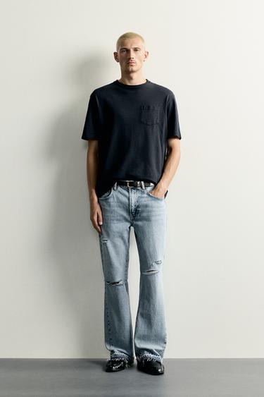 RIPPED FLARE JEANS - Light blue by Zara
